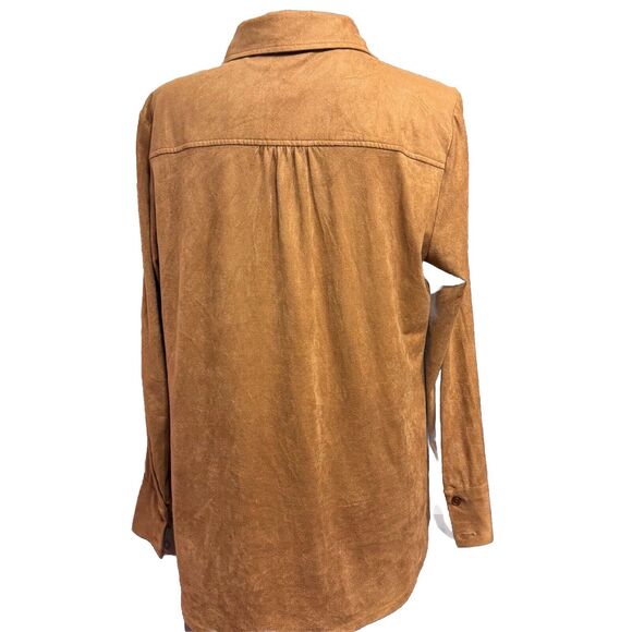 Chicos Faux Suede Blouse 1 Medium Womens Button Up Top Western Office Boho - Picture 3 of 7